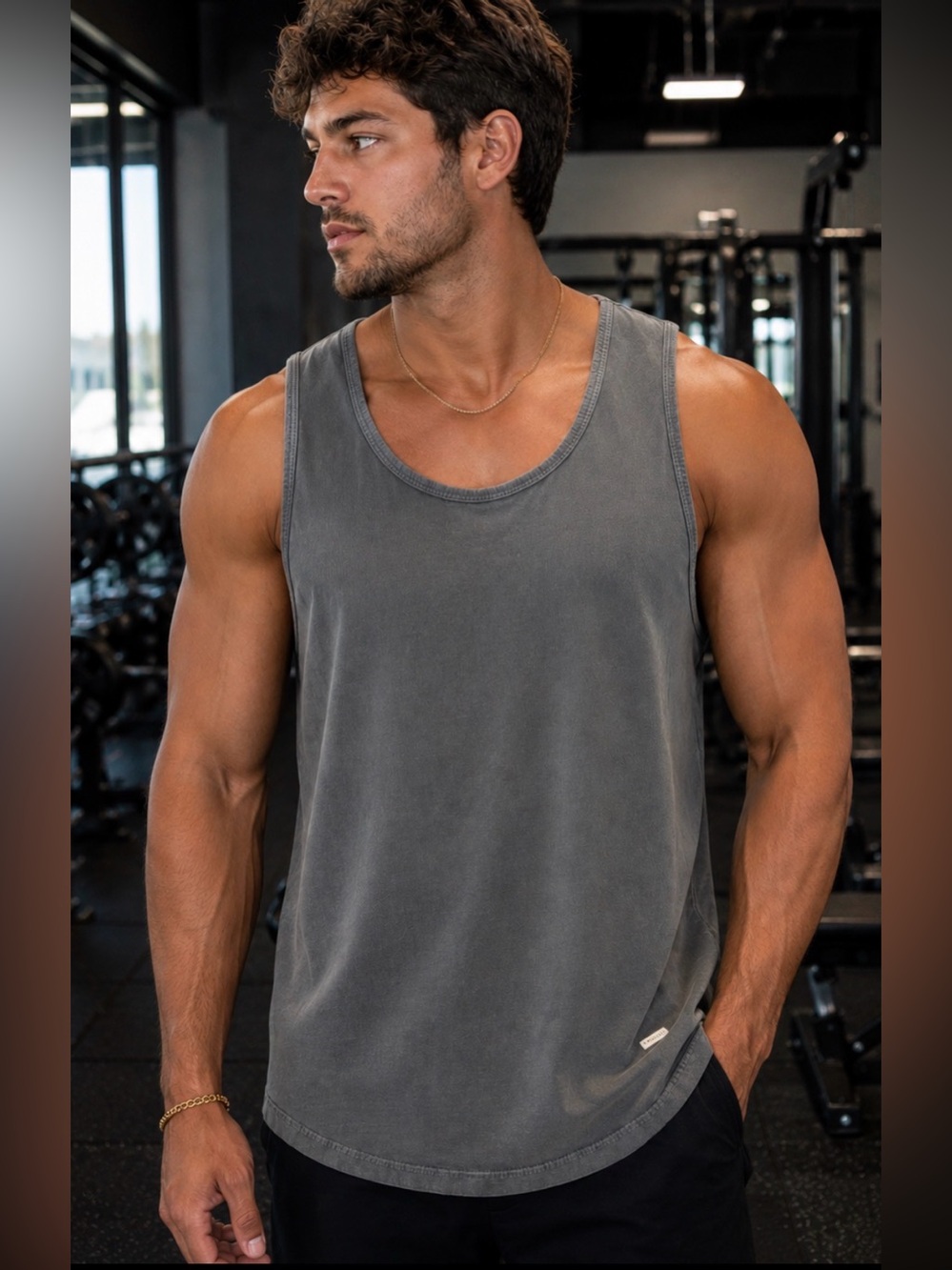 YoungLA Men’s Heavyweight Cotton Tank Top Washed Gray Gym Fitness Size Large